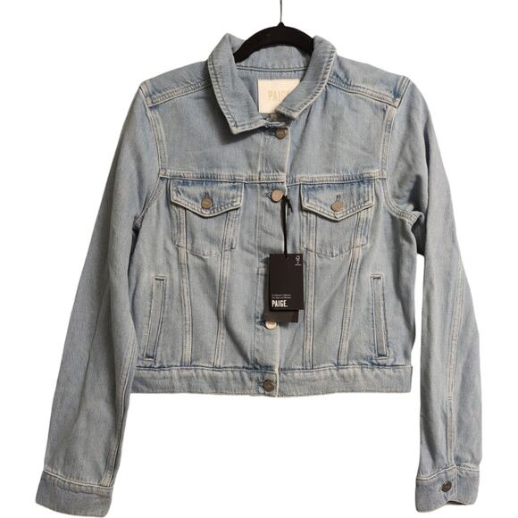 NWT PAIGE Light Wash Denim Relaxed Vivienne Sarafina Distressed Jacket Size M